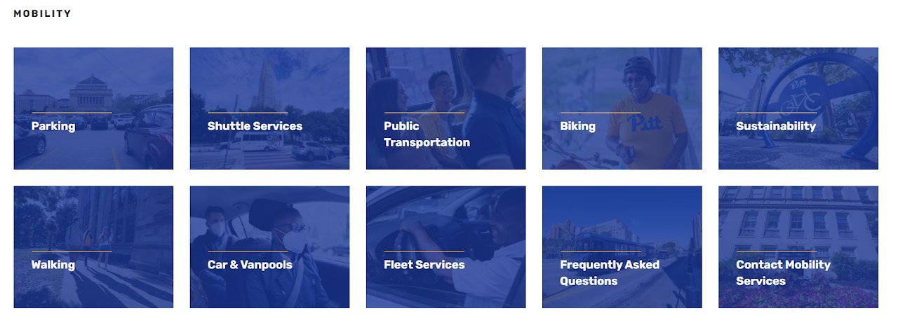 A screenshot of the Pitt Mobility website