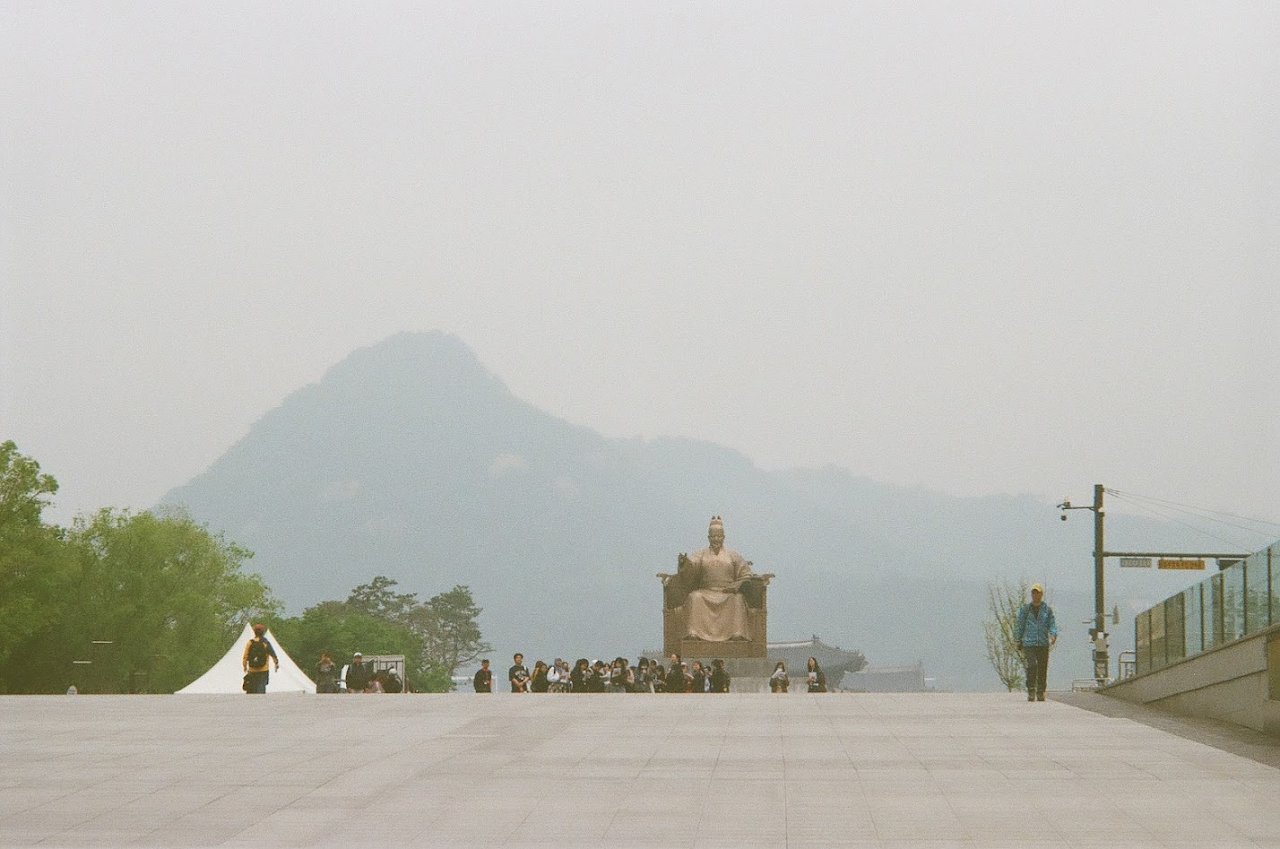The first thing we saw after getting off the subway: Statue of King Sejong